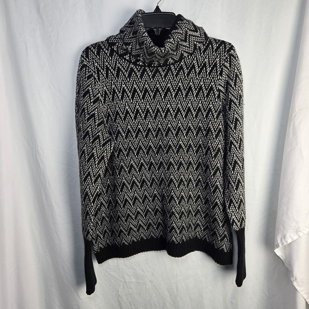 Ellen Tracy Turtleneck Wool Blend Sweater Womens XL Chevron Quiet Luxury Lodge